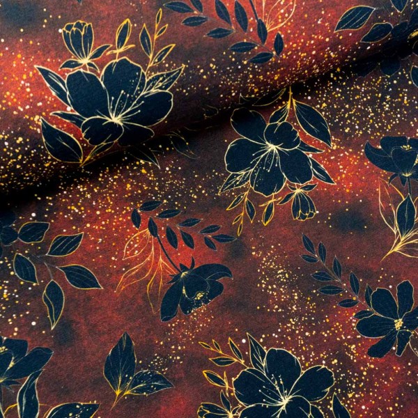Bio-Baumwolljersey Melange Blackflower terra