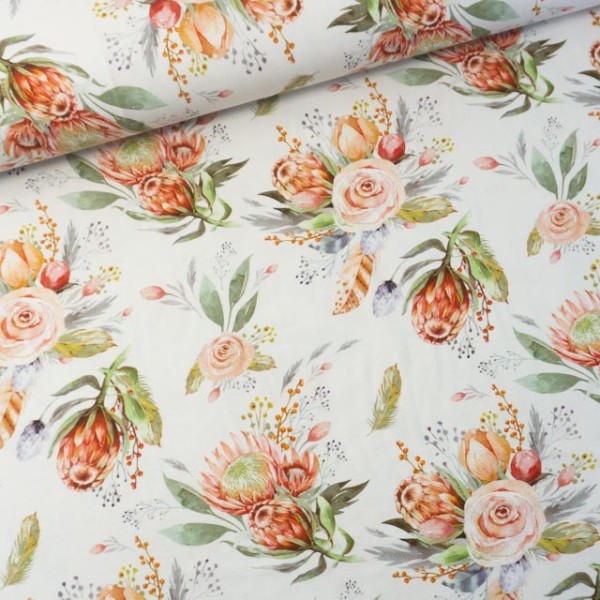 Viskosejersey Chrysanthemen ecru