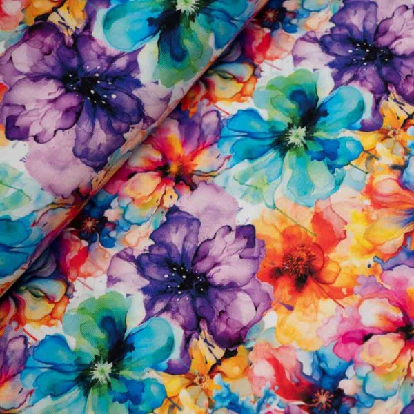 Baumwolljersey Wasserblumen gelb