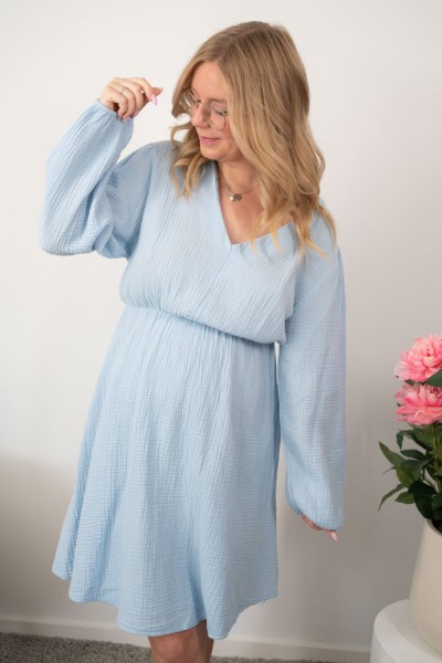 Musselin Kleid Anna jeansblau hell