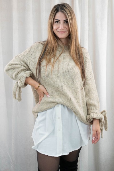 Pullover mit Rüschenärmeln SOFT beige