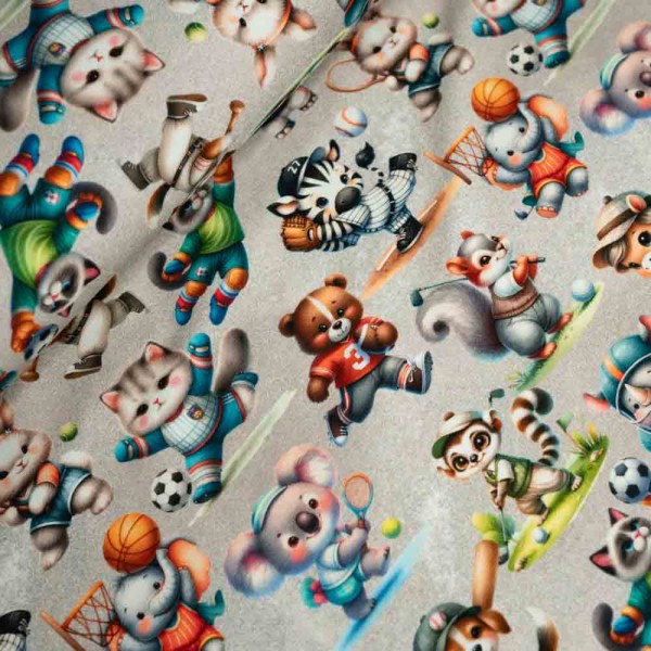 Baumwolljersey Sportliche Tiere taupe