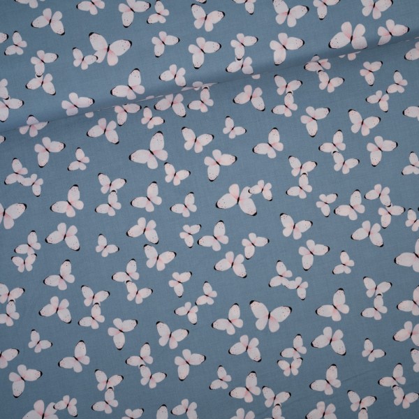 Gütermann Baumwollwebware Bright Side Schmetterlinge jeansblau