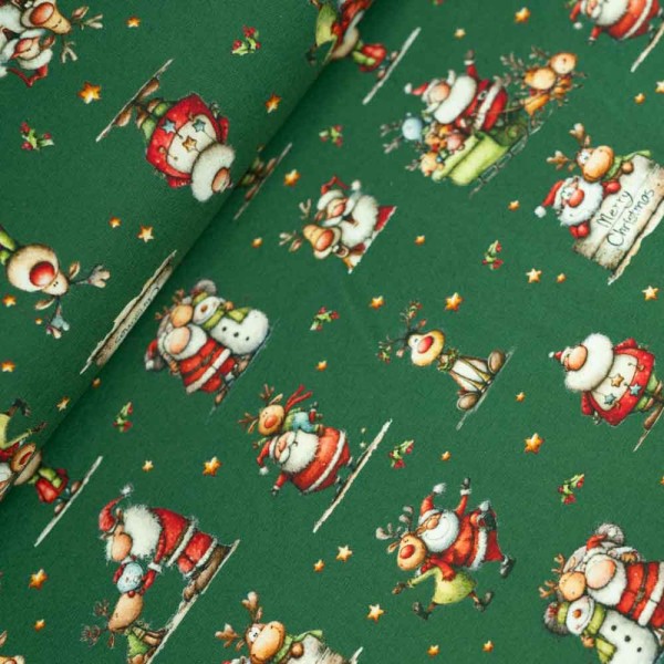 Baumwolljersey X-Mas Friends tannengrün