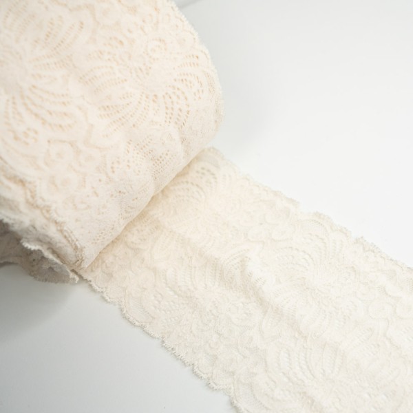 Elastische Spitzenborte Blume 11cm ecru