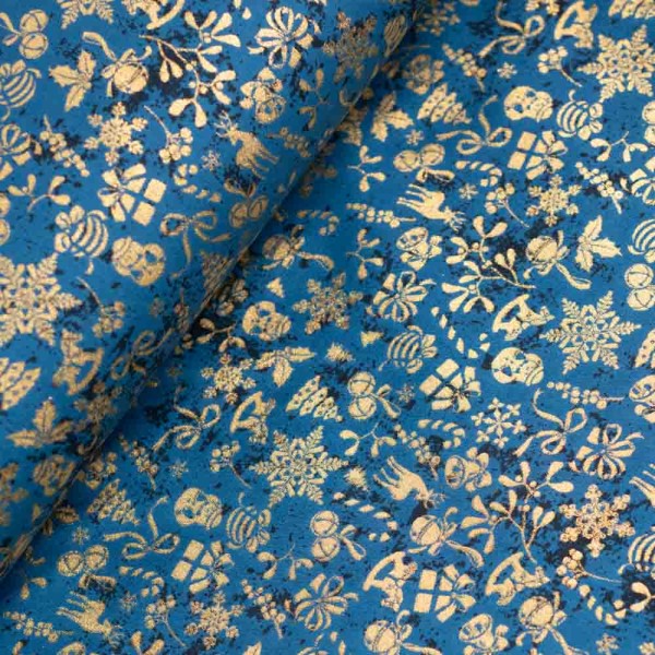 Baumwollwebware kleine X-Mas Motive blau