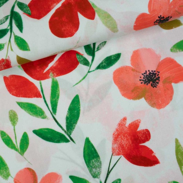 Viskosewebware Aquarell Mohnblüte rot