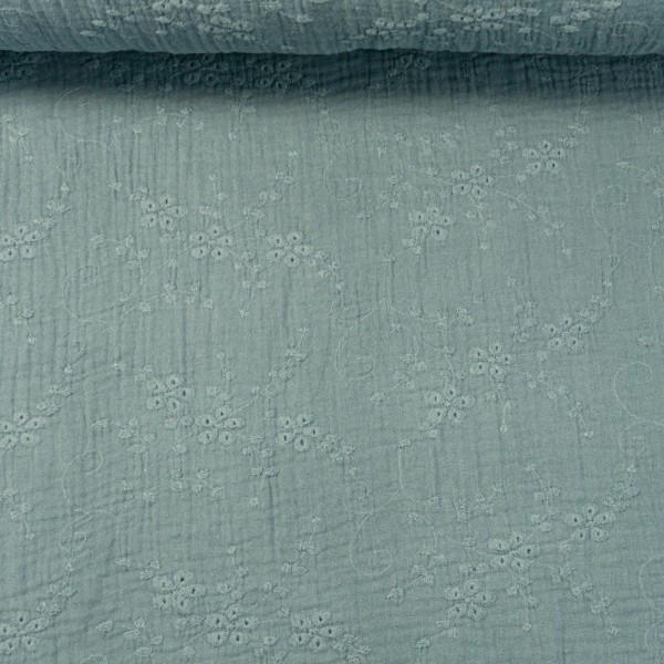 Musselin Double Gauze Rankenstickerei petrol