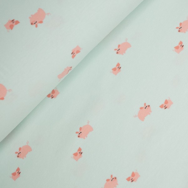 Baumwolljersey kleine Schweinchen pastellmint