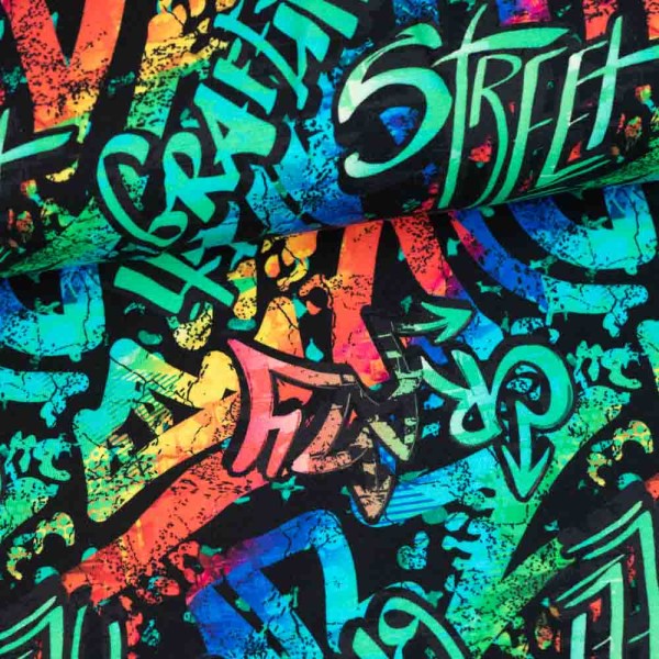 Baumwolljersey Graffiti aqua