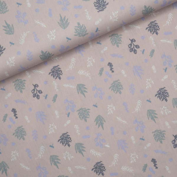 Baumwollwebware Popelin Libellen und Zweige altrosa