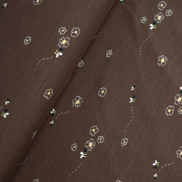 Baumwolljersey Kleine Biene dunkelbraun