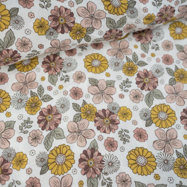 Musselin Double Blumen ecru