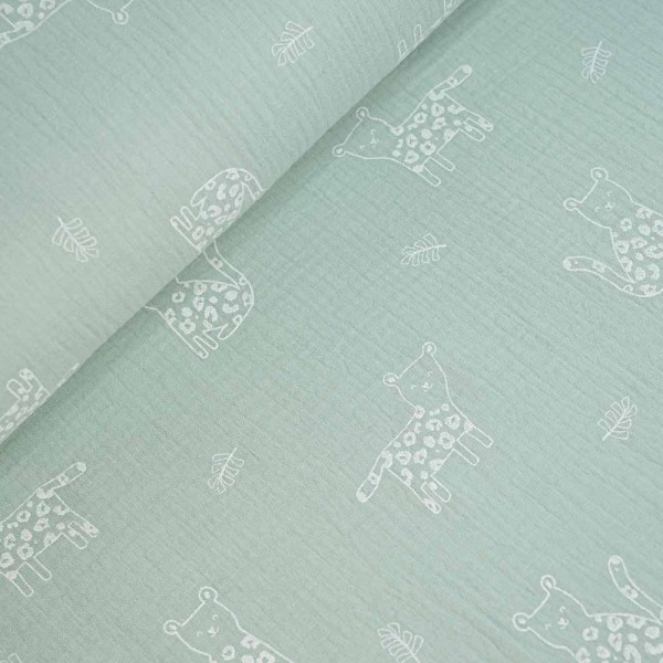 Musselin Double Gauze Leopard mint hell
