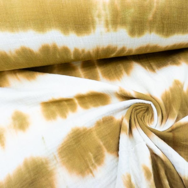 Musselin Double Gauze Batikstreifen senf-beige