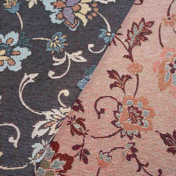 Jacquard Dekostoff Blumen navy-bordeaux