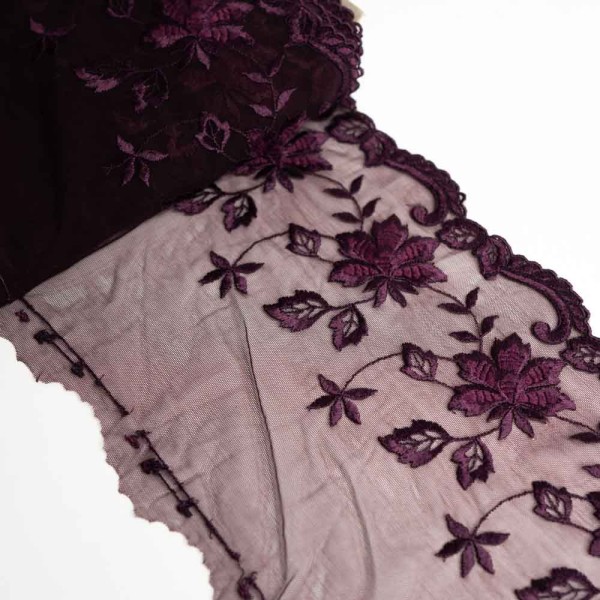 Elastische Spitzenborte Floral 20cm bordeaux
