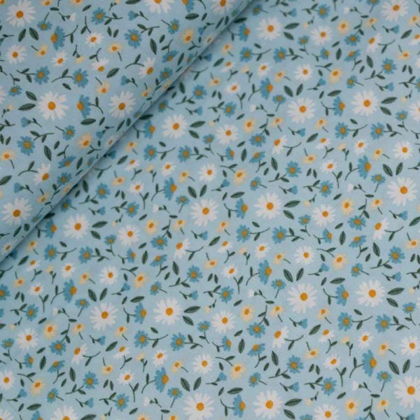 Baumwollwebware Streublümchen blau