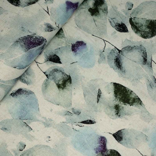 Viskose Leinen Aquarellblätter salbei