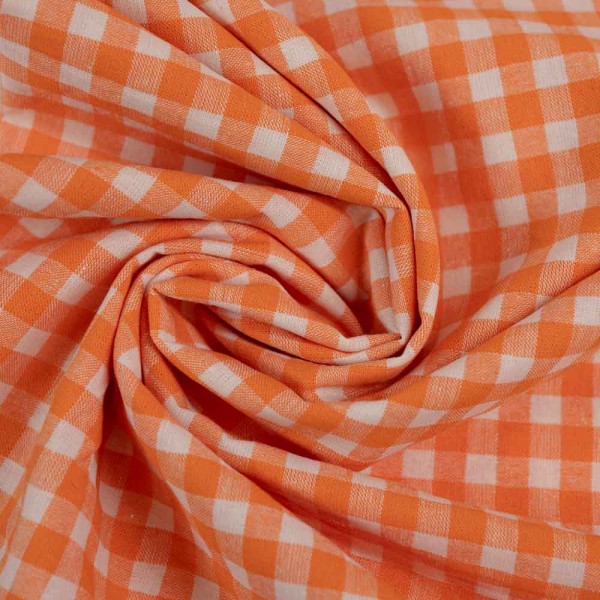 Seersucker Baumwollstoff Karo orange-ecru
