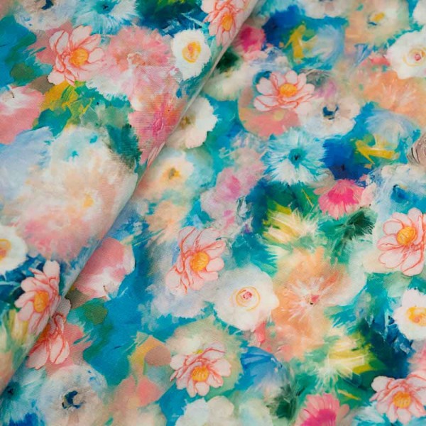 Viskosewebware Seerose aqua