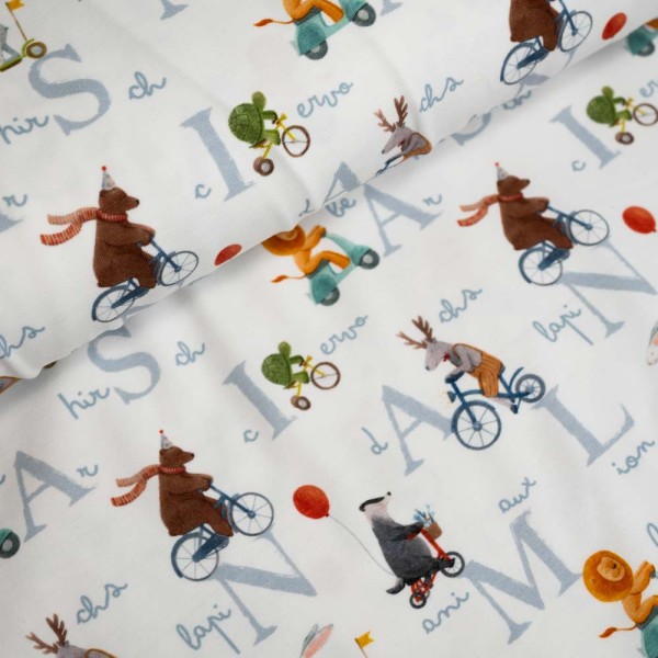 Baumwolljersey Tiere & Buchstaben weiß