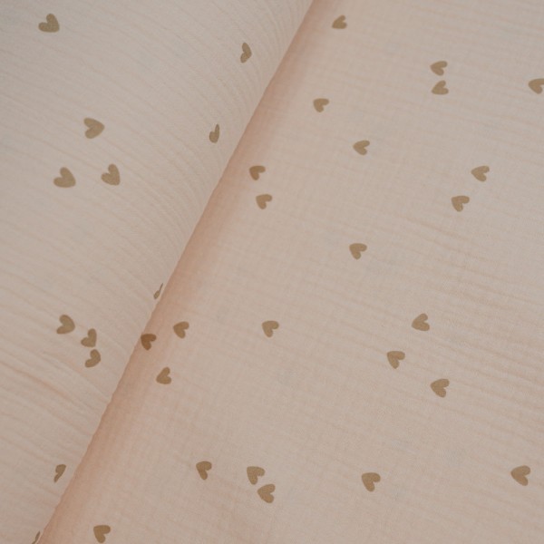 Musselin Double Gauze Herzen beige-taupe