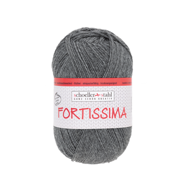 Fortissima 100gr Sockenwolle 4-fädig meliert dunkelgrau