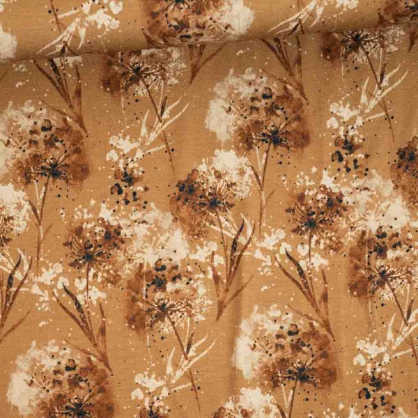 Viskosejersey Digital Aquarell Pusteblume senfgelb