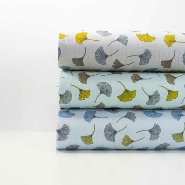 Musselin Jersey Double Ginko Blätter dusty mint