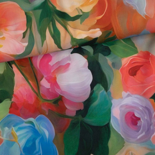 Viskosewebware Abstrakt Flowers khaki