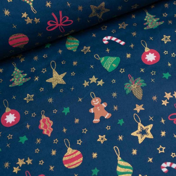 Baumwollwebware Glam kleine X-Mas Anhänger navy