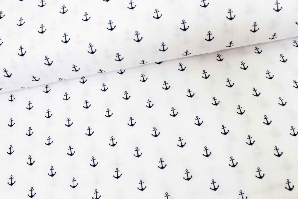 Musselin Anker weiß-navy 100% Cotton