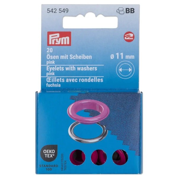 Prym Ösen mit Scheiben 11mm pink