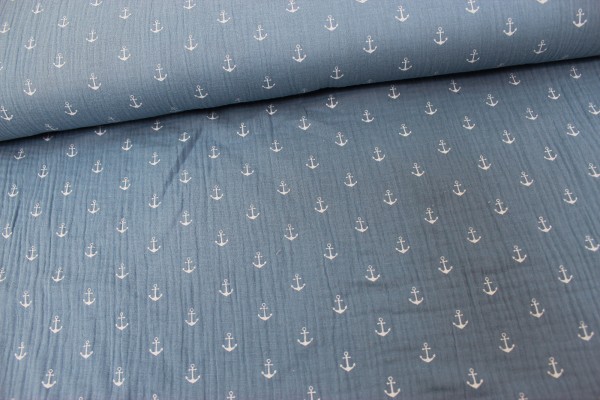 Musselin Anker jeansblau-weiß 100% Cotton
