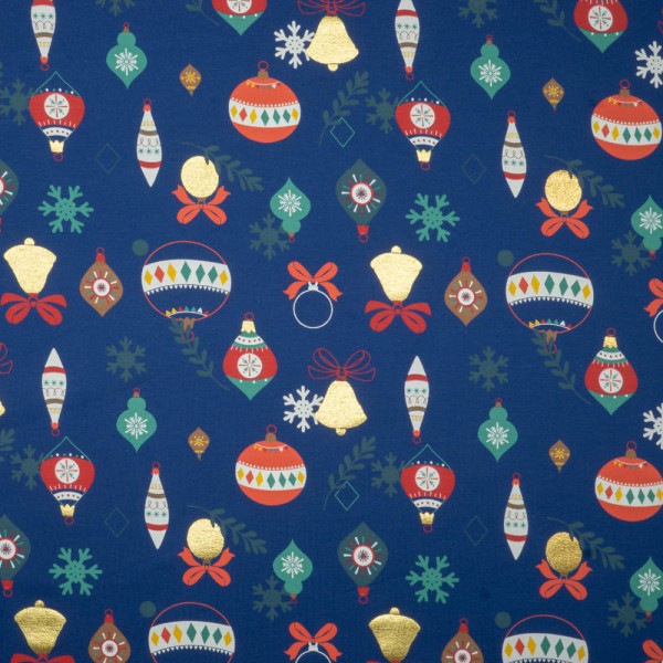 Baumwolljersey Weihnachtskugeln navy