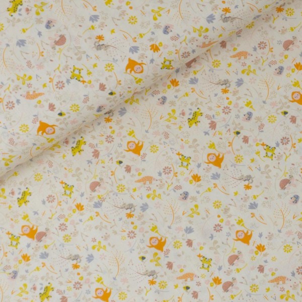 Baumwollwebware Popeline Dschungeltiere orange gelb