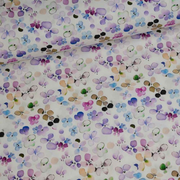 Baumwollwebware Aquarell Blümchen flieder