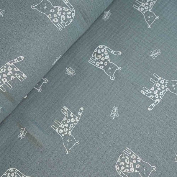 Musselin Double Gauze Leopard jeansblau
