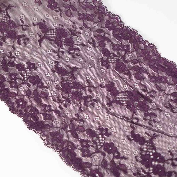 Elastische Spitzenborte Stickerei 18cm beere