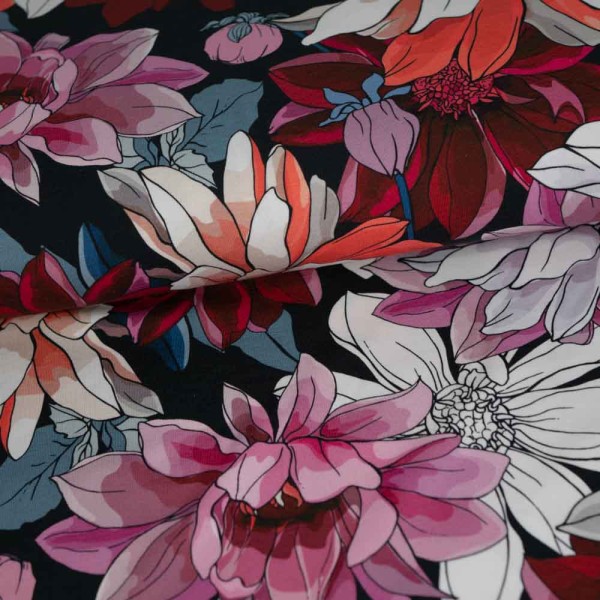 Bio French Terry Aquarell Blumen rot-beere