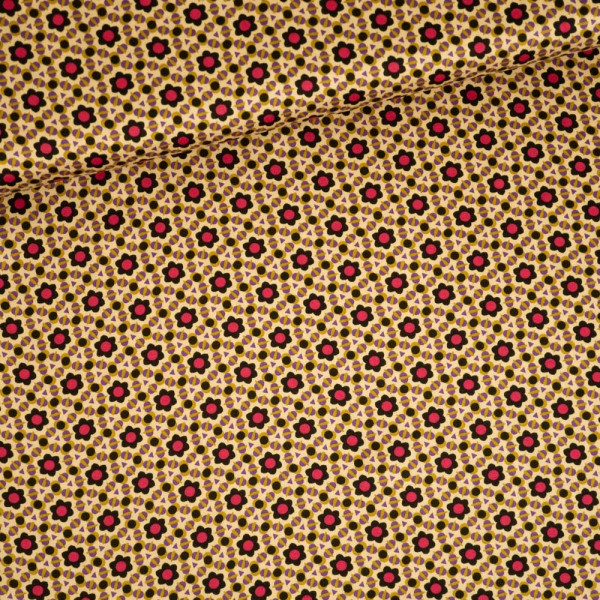 Viskosesatin Kleine Blumen beige-pink