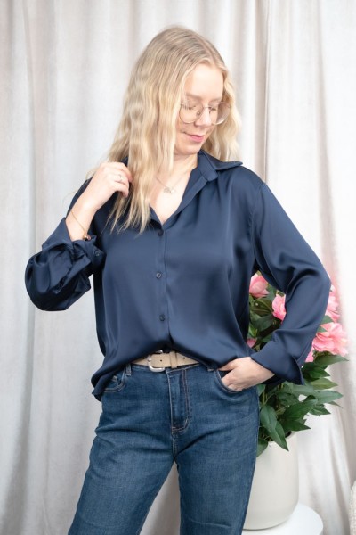 Satinbluse Hemdbluse Nadja navy