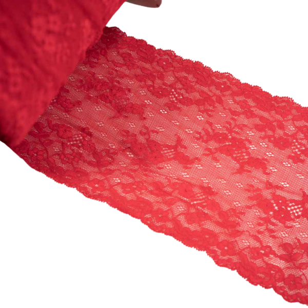 Elastische Spitzenborte Blumen 16,5cm rot