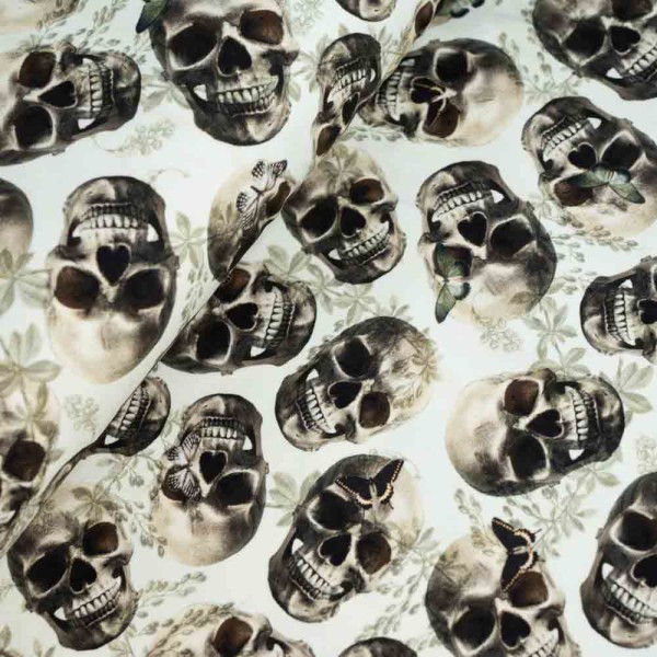 Baumwolljersey Totenkopf & Schmetterling ecru