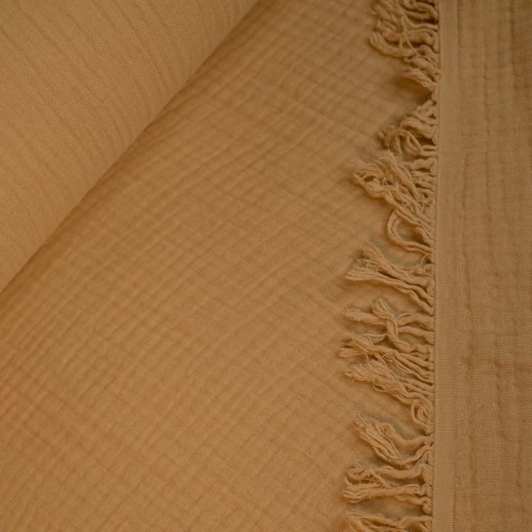 Musselin 4-lagig Fransenbordüre senfgelb