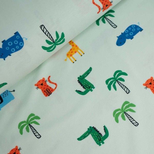 Baumwolljersey Safari Tiere pastellmint