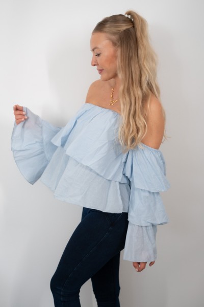 Off-shoulder Bluse mit Volants jeansblau
