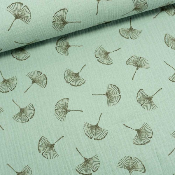 Musselin Double Gauze Ginkgo Blätter dusty mint