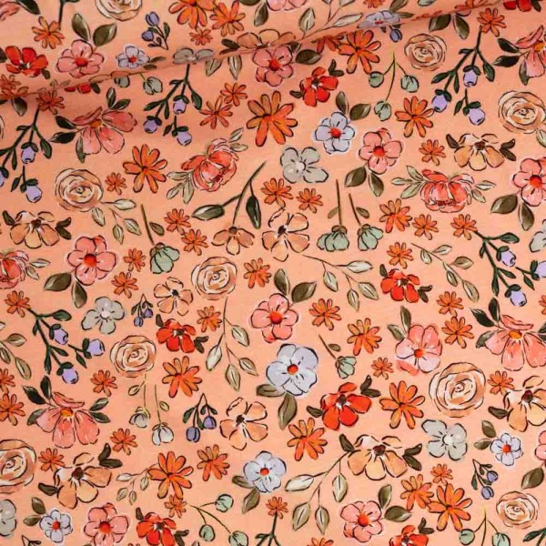 Baumwolljersey Blümchen peach